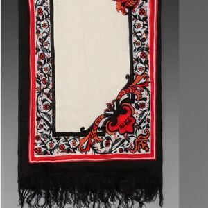 Alice Temperley  Nijinsky Wool Scarf Red Black Fringe Boho Floral Paisley Sarong